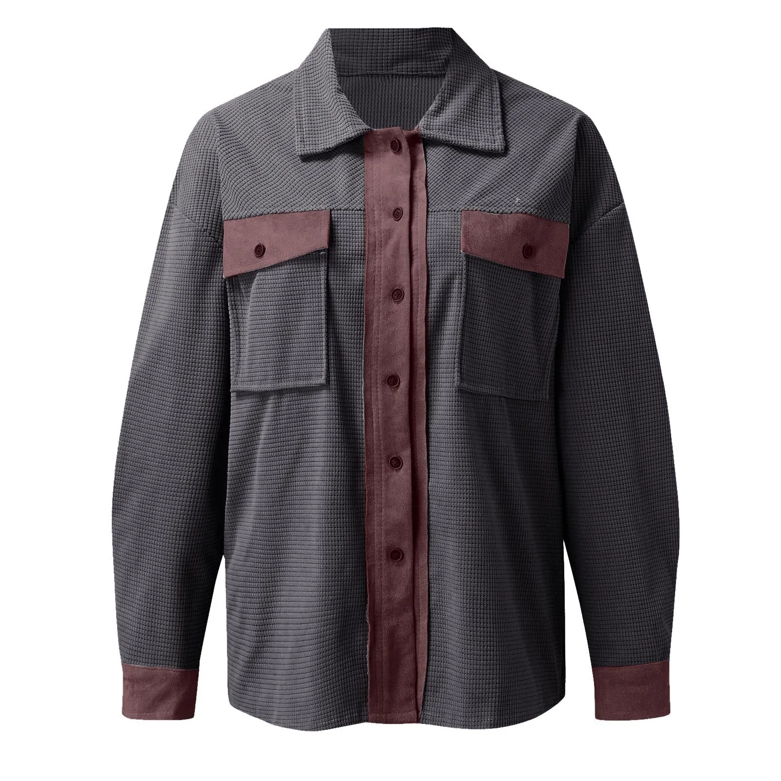 Button Down Color Contrast Mauve / Grey Shacket