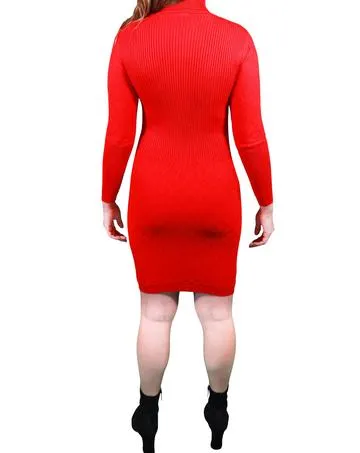 Cable Knit Turtleneck Sweater Dress in Berry