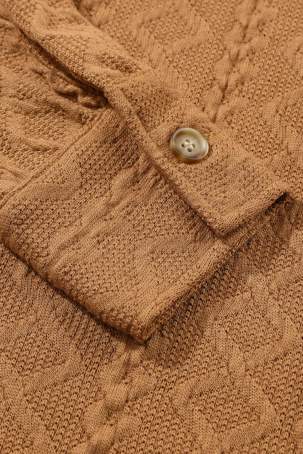 Camel Cable Knit Flap Pocket Shacket