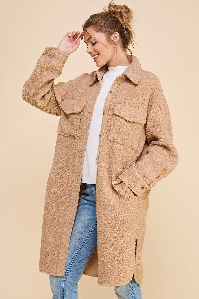 Camel Long Sherpa Shacket