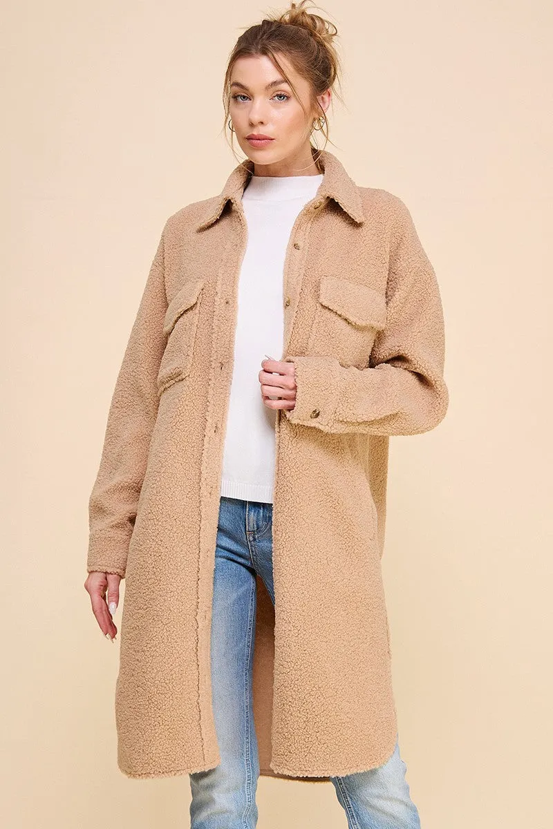 Camel Long Sherpa Shacket