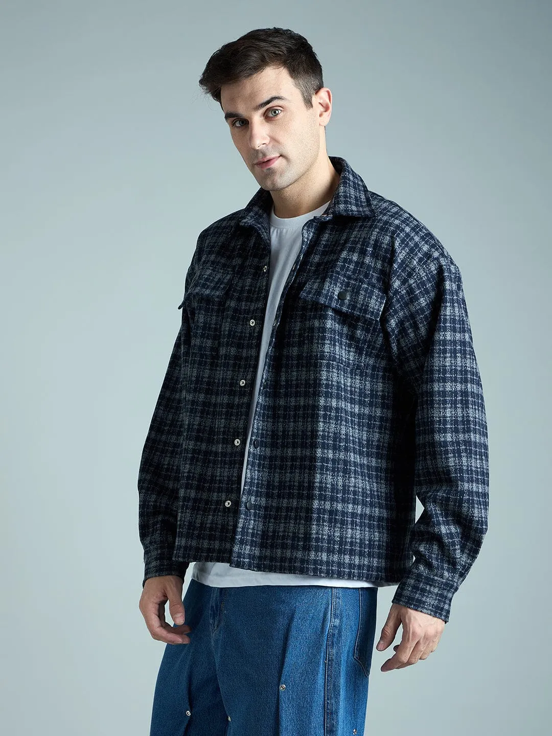 Charcoal & Navy Checkered Tweed OverShirt