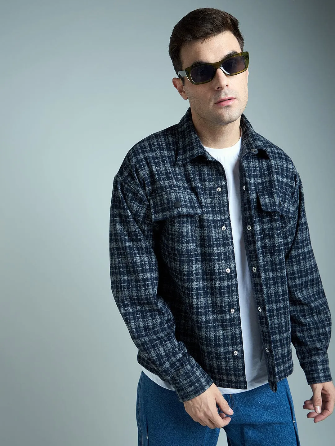 Charcoal & Navy Checkered Tweed OverShirt