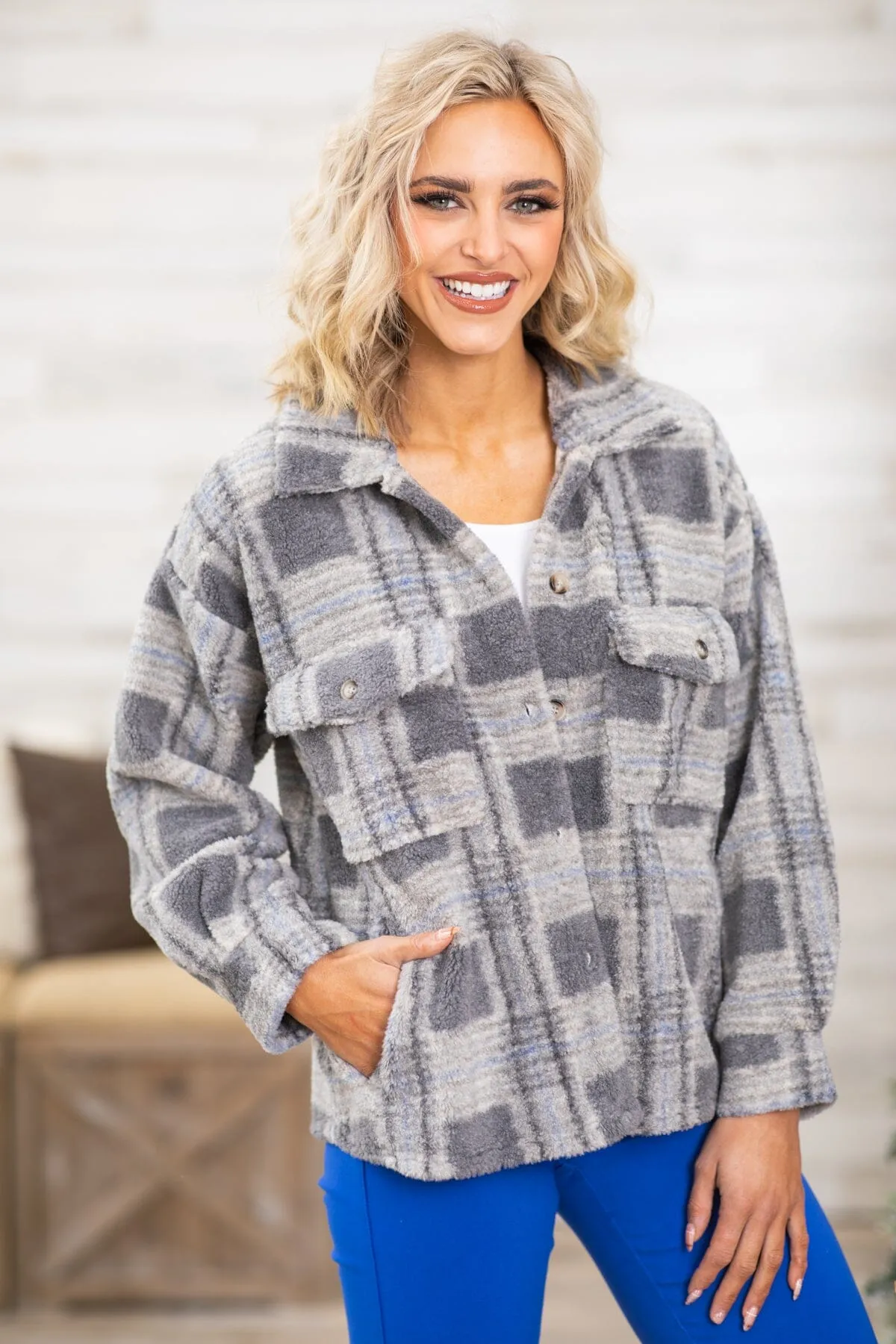 Charcoal and Grey Abstract Plaid Shacket