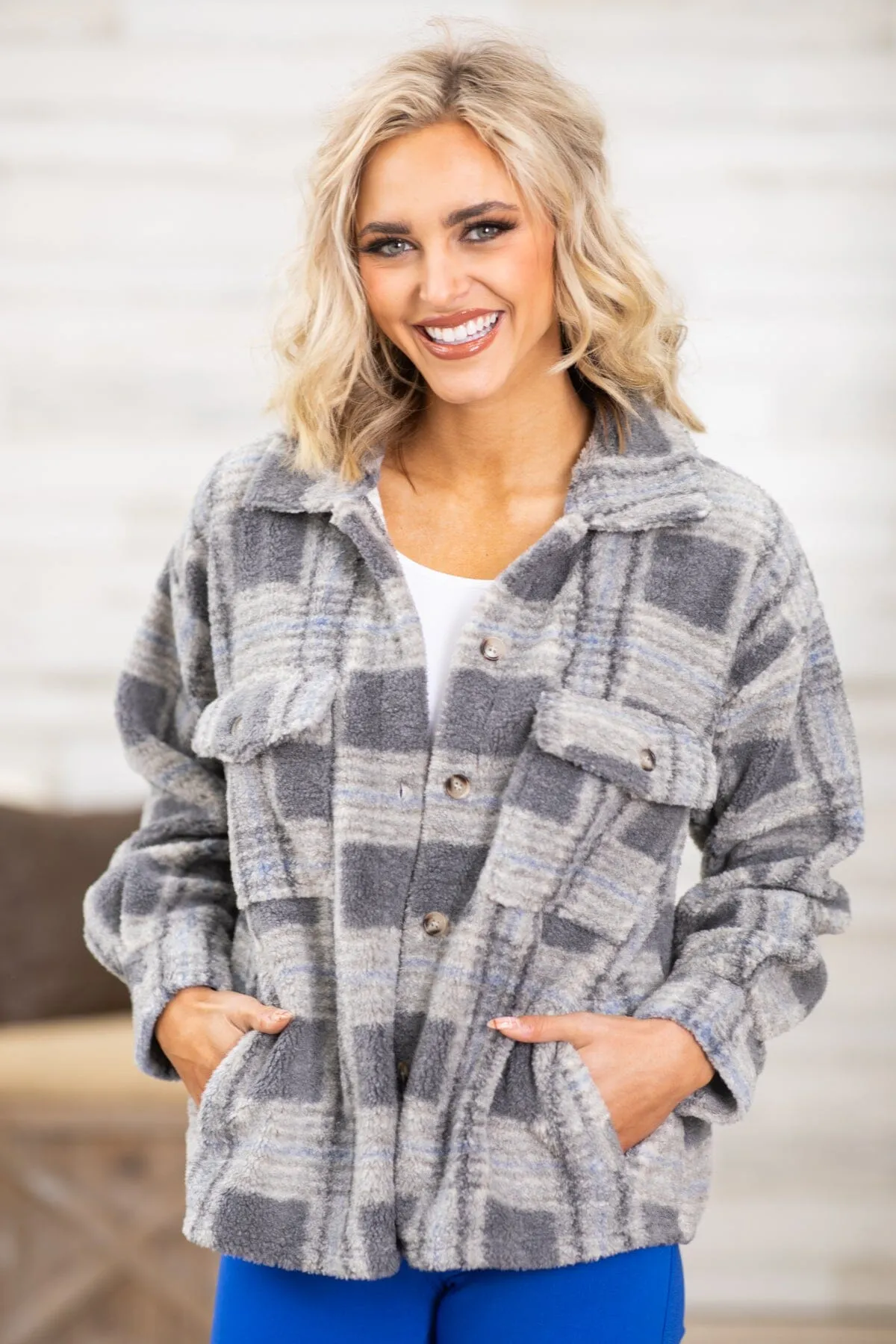 Charcoal and Grey Abstract Plaid Shacket