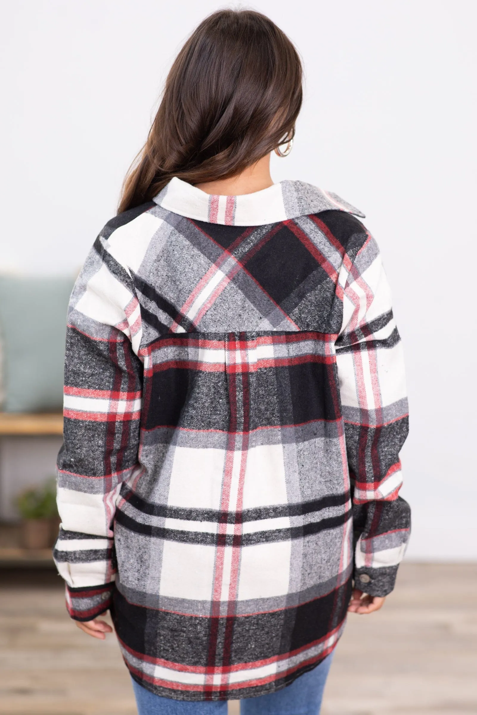 Charcoal and Red Plaid Shacket