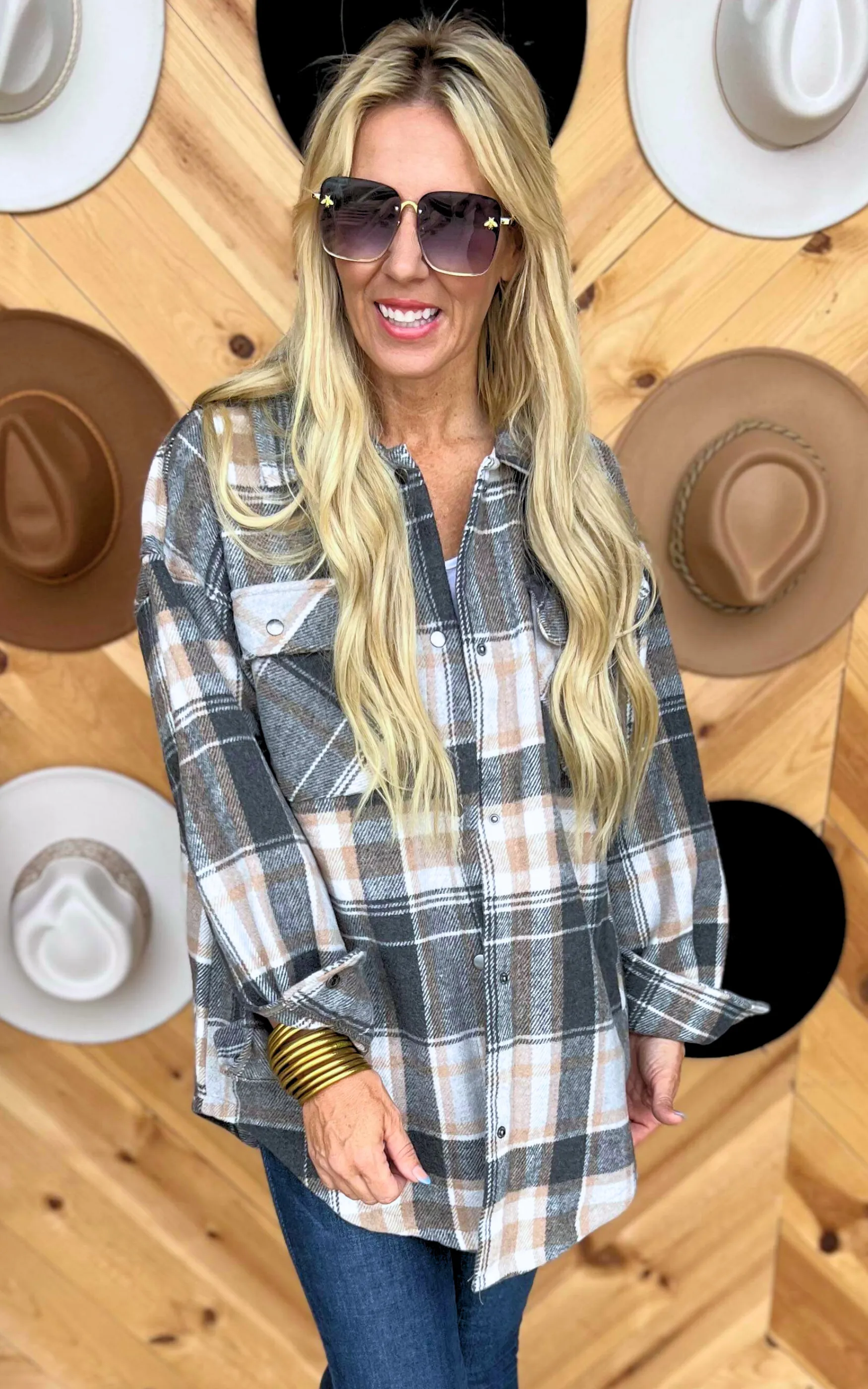 Charcoal Tan Plaid Shacket