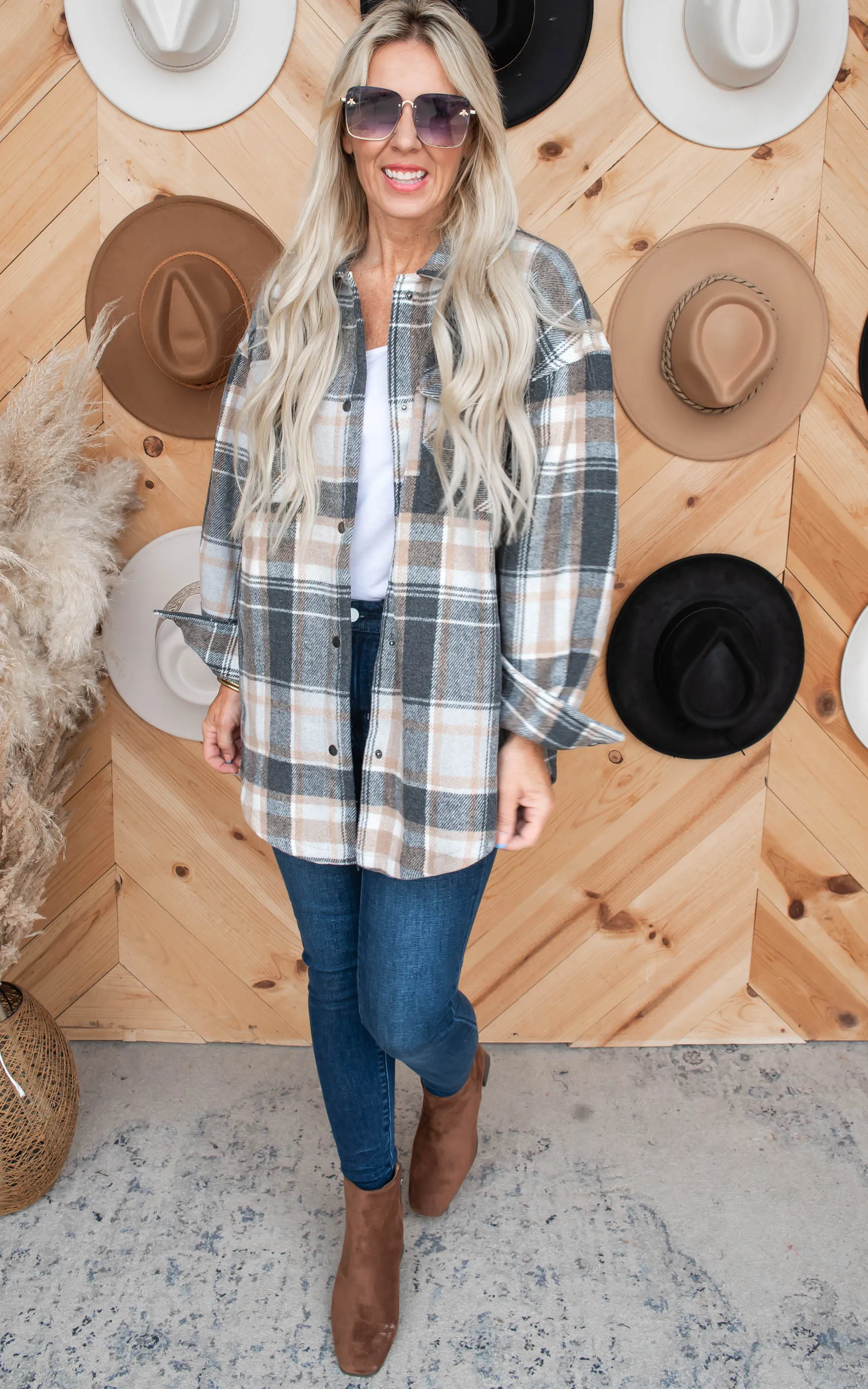 Charcoal Tan Plaid Shacket