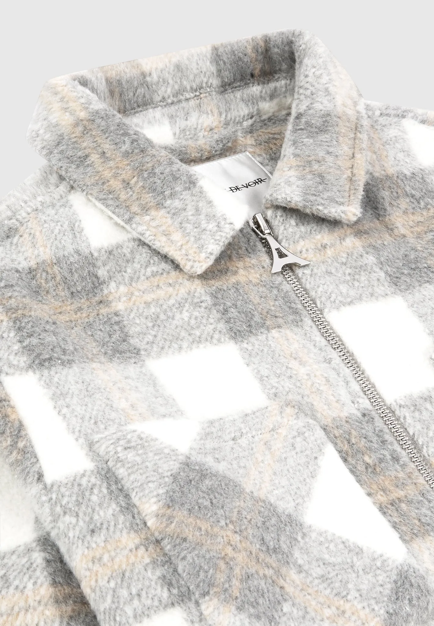 Checked Wool Shacket - Grey