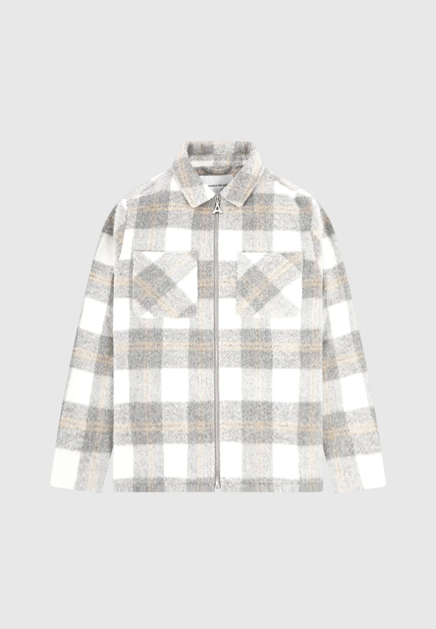 Checked Wool Shacket - Grey