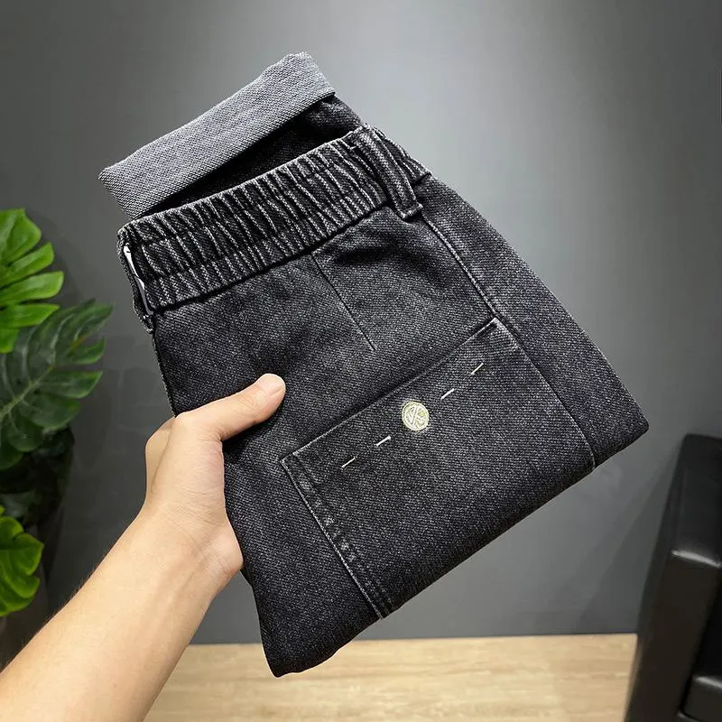 Chic Straight Elasticity Simplicity Elastic Waist Loose Fit Jeans