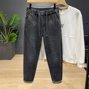 Chic Straight Elasticity Simplicity Elastic Waist Loose Fit Jeans