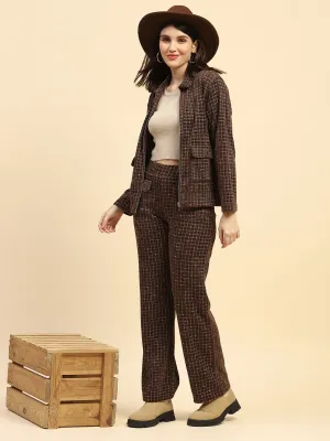 Coffee Checkerd Poly Blend Relaxed Fit Co ord Set