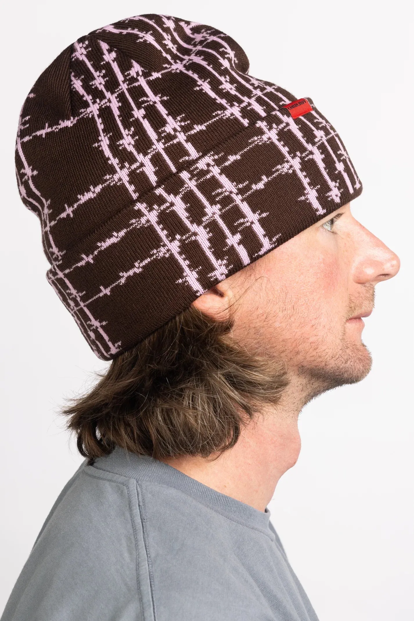 CORDUROY - BARBED PLAID BEANIE BROWN