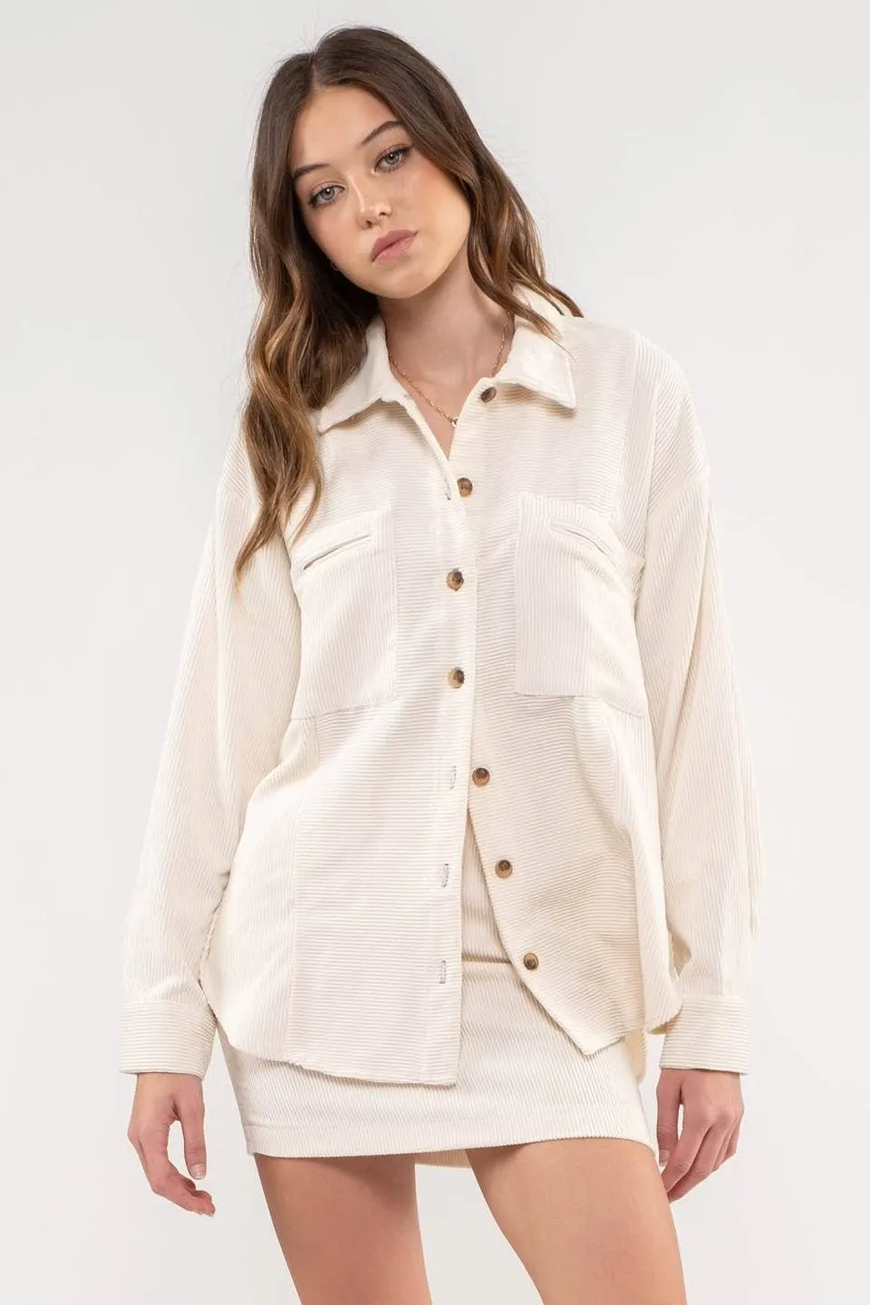 Corduroy Button Up Shacket(Oatmeal)