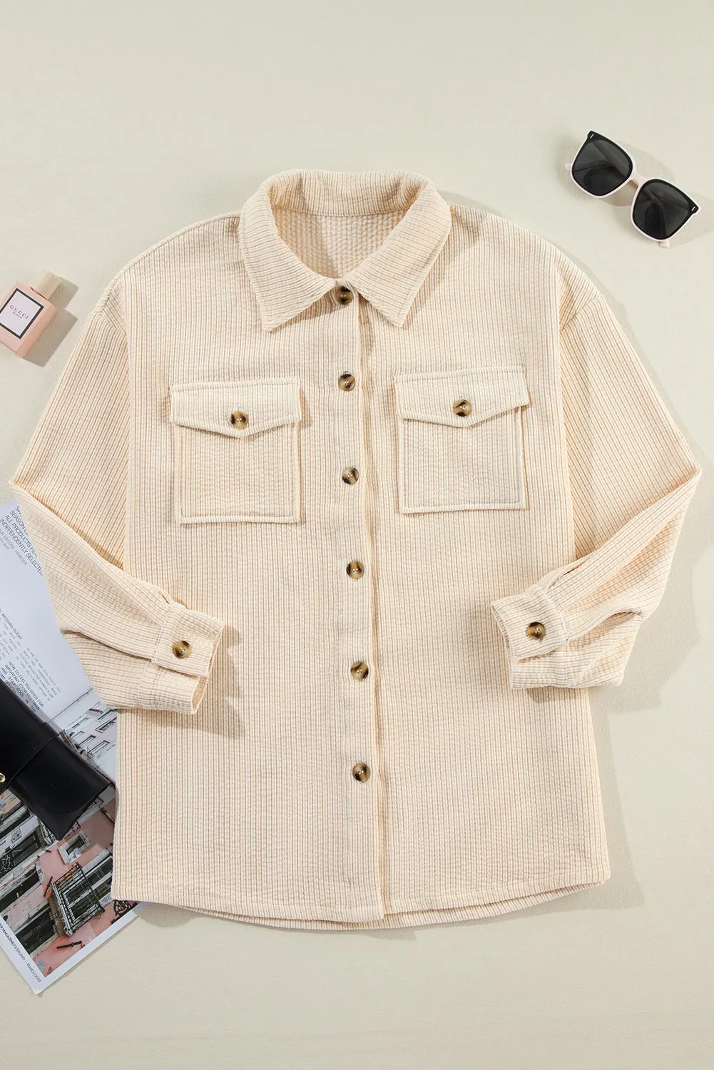 Corduroy Flap Pocket Button Up Shacket