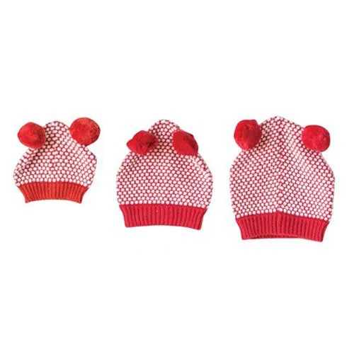 Cotton Knit Pom Pom Hat in Cherry