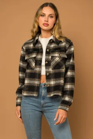 Cozy Relaxed-Fit Plaid Flannel Pocket Short Shacket