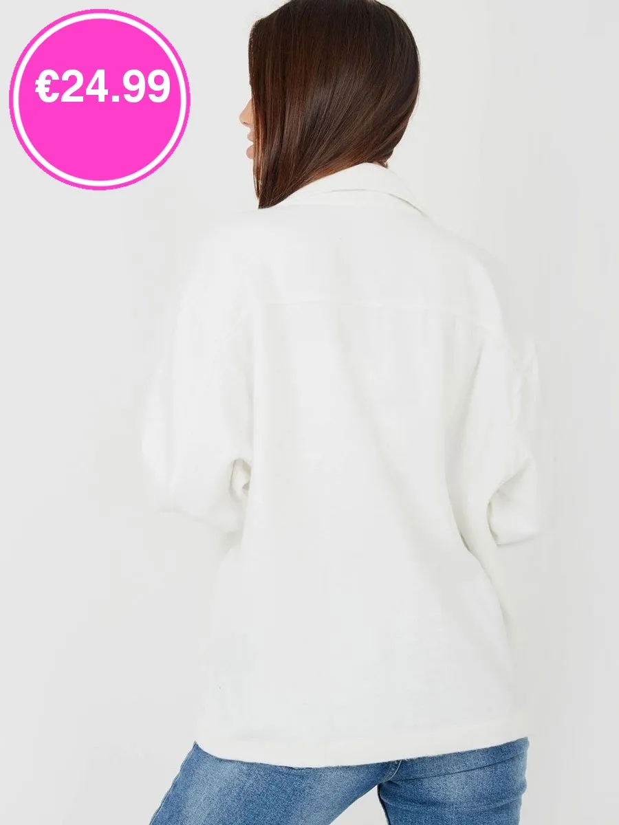 Cream Button Shirt Jacket