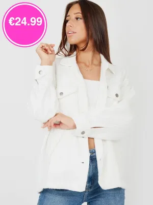 Cream Button Shirt Jacket