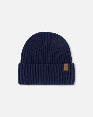 Cuffed Knit Hat Navy Blue