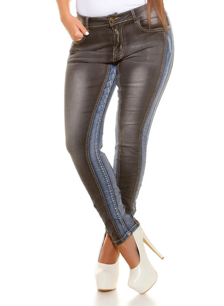 Curvy Girl plus size contrasting Blue and Black Stretchy skinny jeans