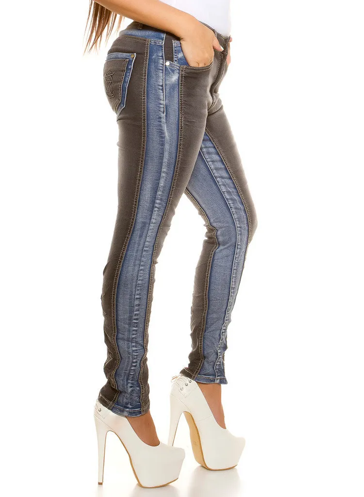 Curvy Girl plus size contrasting Blue and Black Stretchy skinny jeans