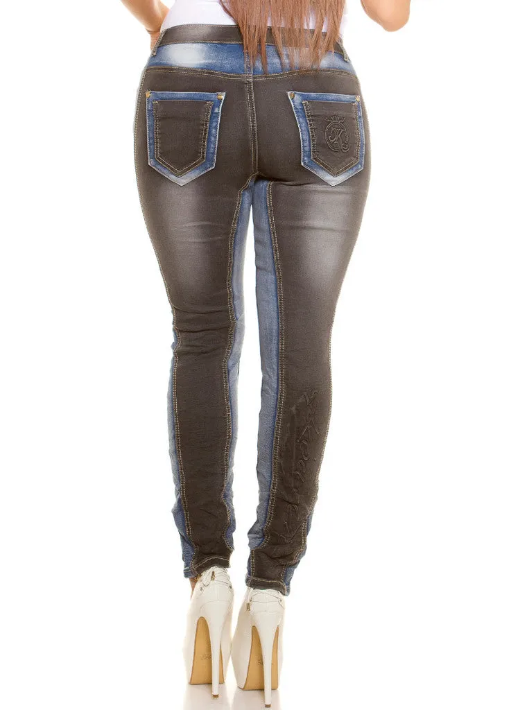 Curvy Girl plus size contrasting Blue and Black Stretchy skinny jeans