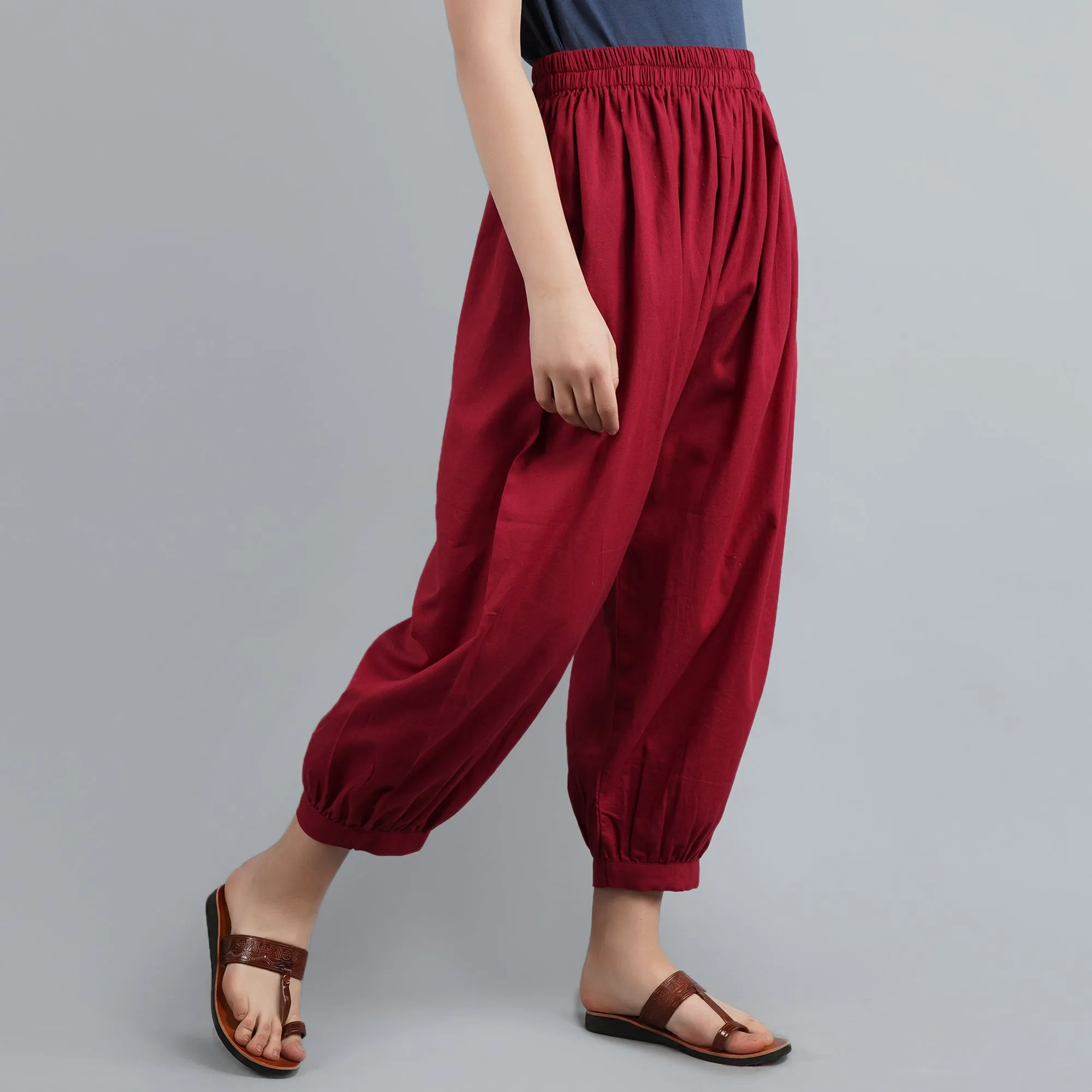 Darzaania Maroon Cotton Harem Pants