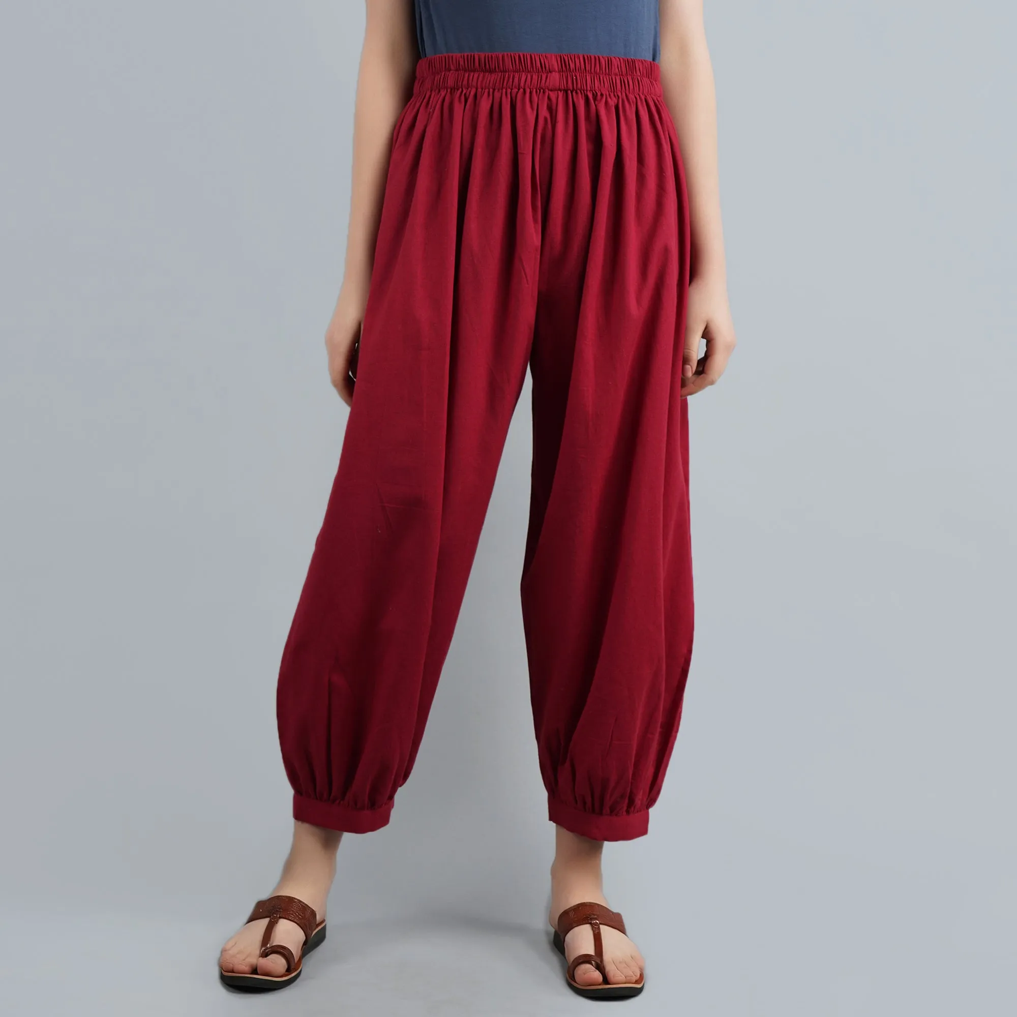 Darzaania Maroon Cotton Harem Pants