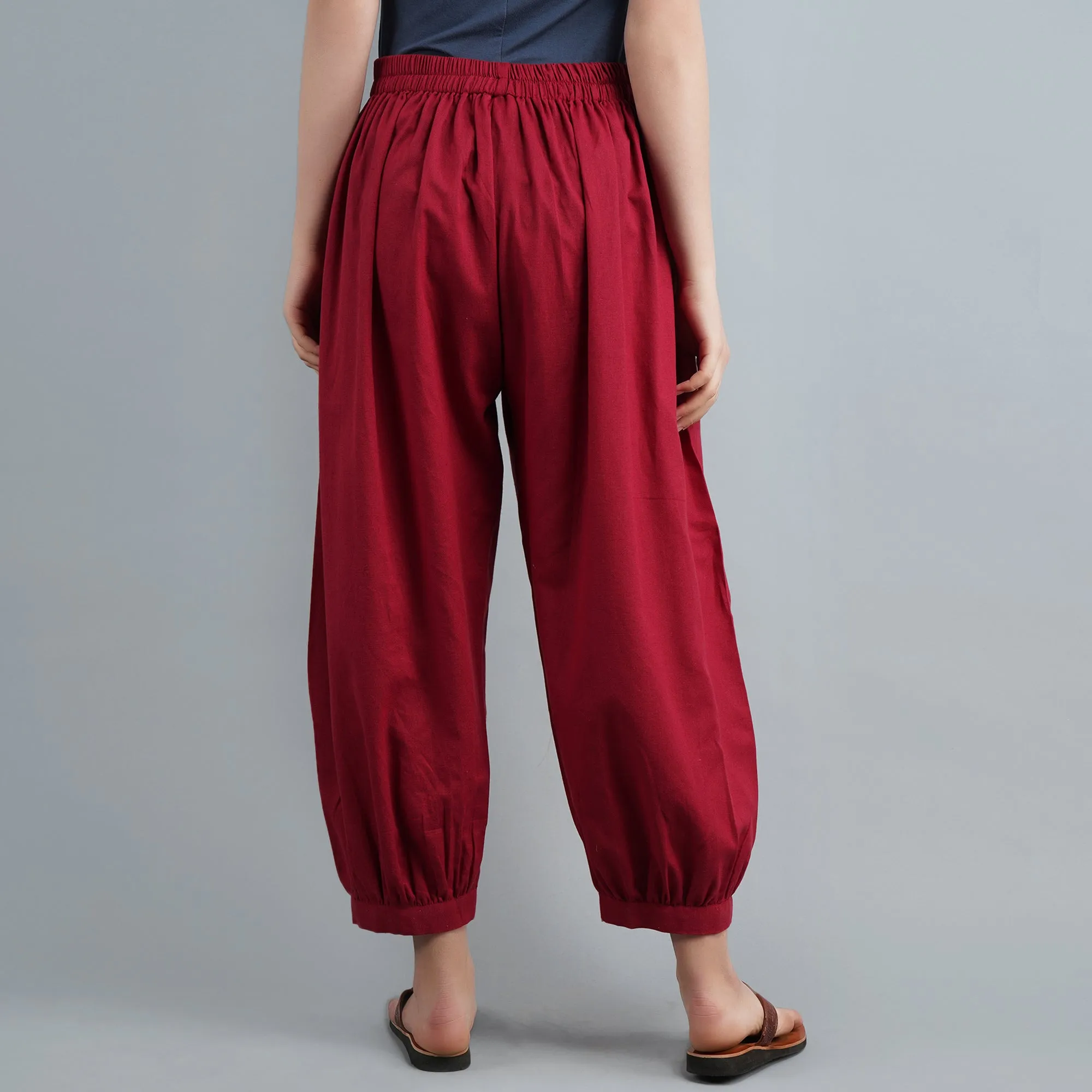 Darzaania Maroon Cotton Harem Pants