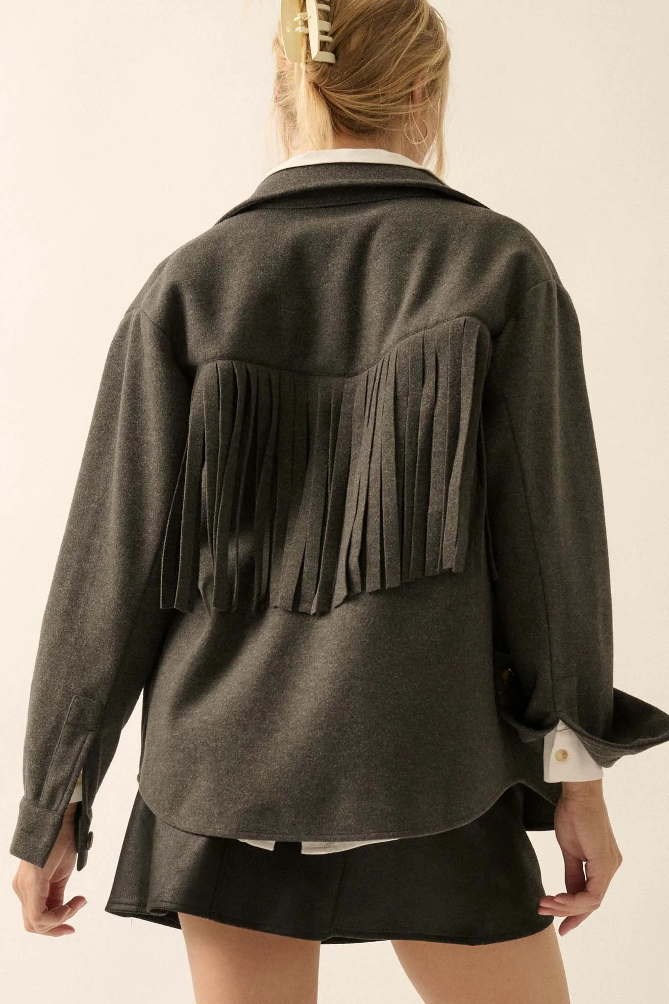 Desert Canyon Brushed Felt Fringe Shacket