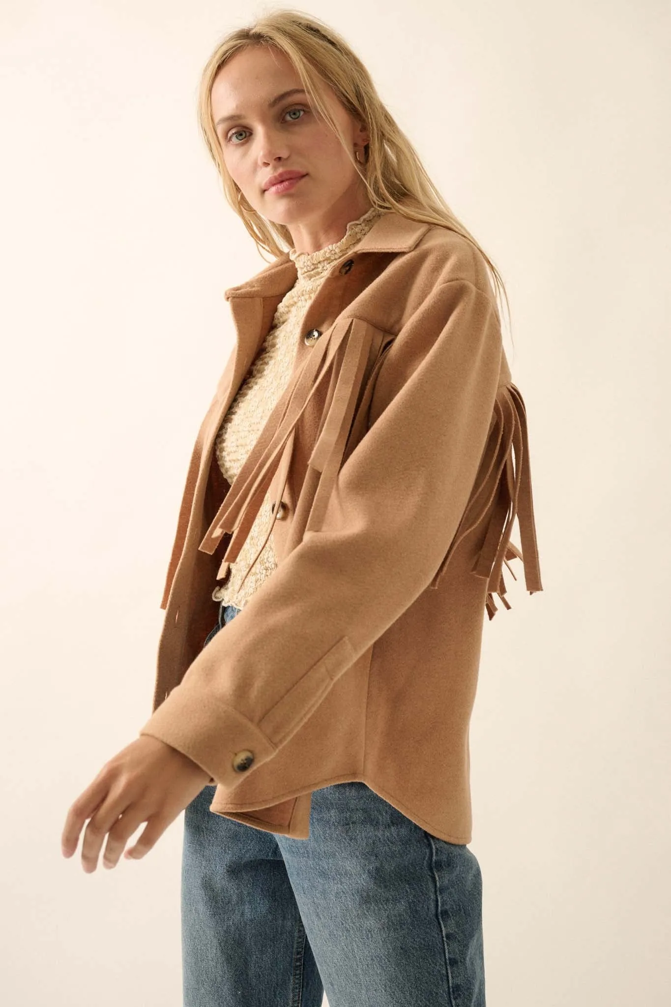 Desert Canyon Brushed Felt Fringe Shacket