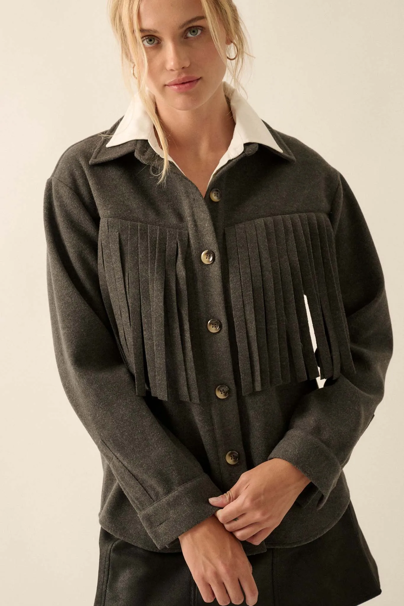 Desert Canyon Brushed Felt Fringe Shacket