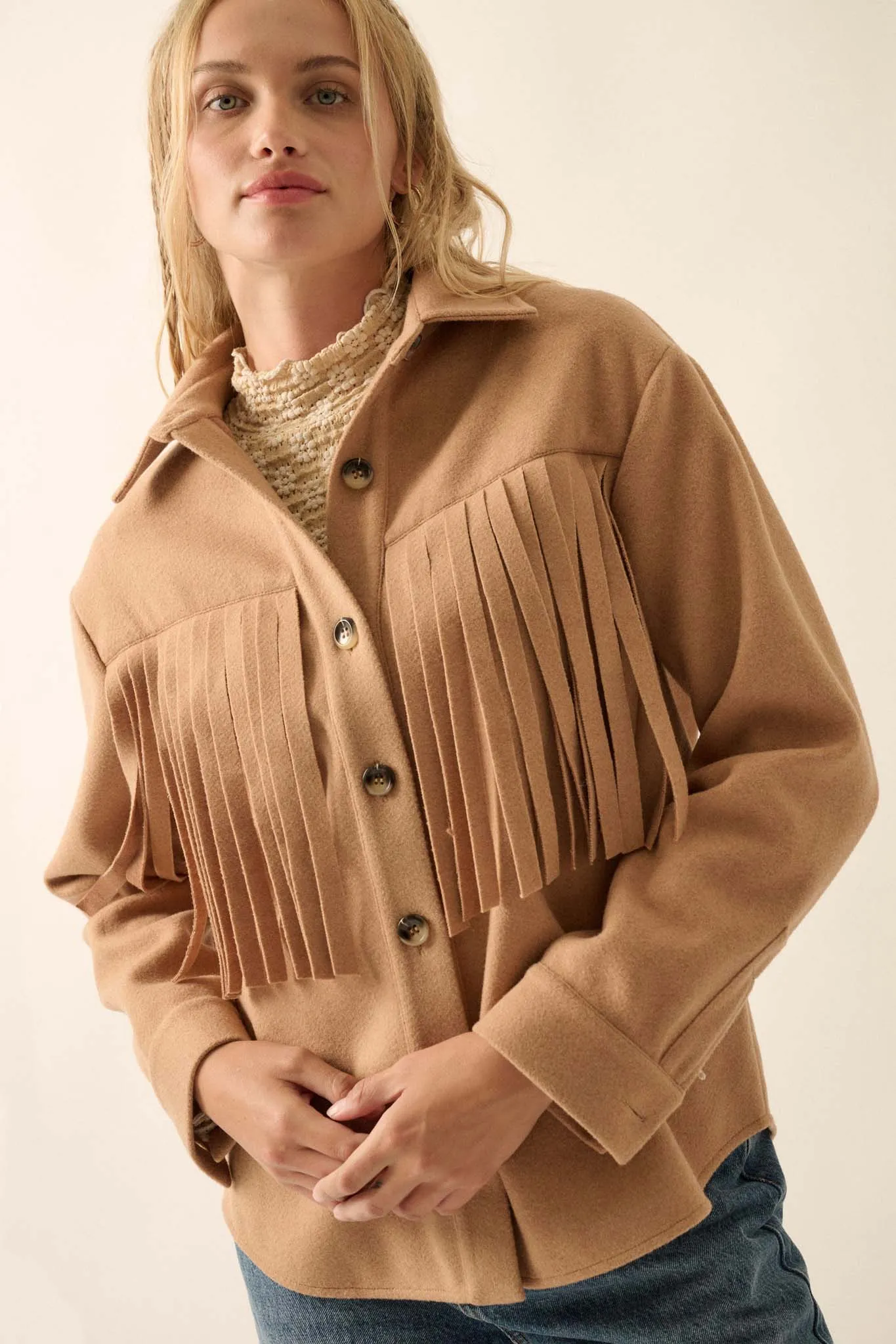 Desert Canyon Brushed Felt Fringe Shacket