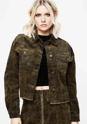 Diabolical Cord Woodcut Print Crop Shacket