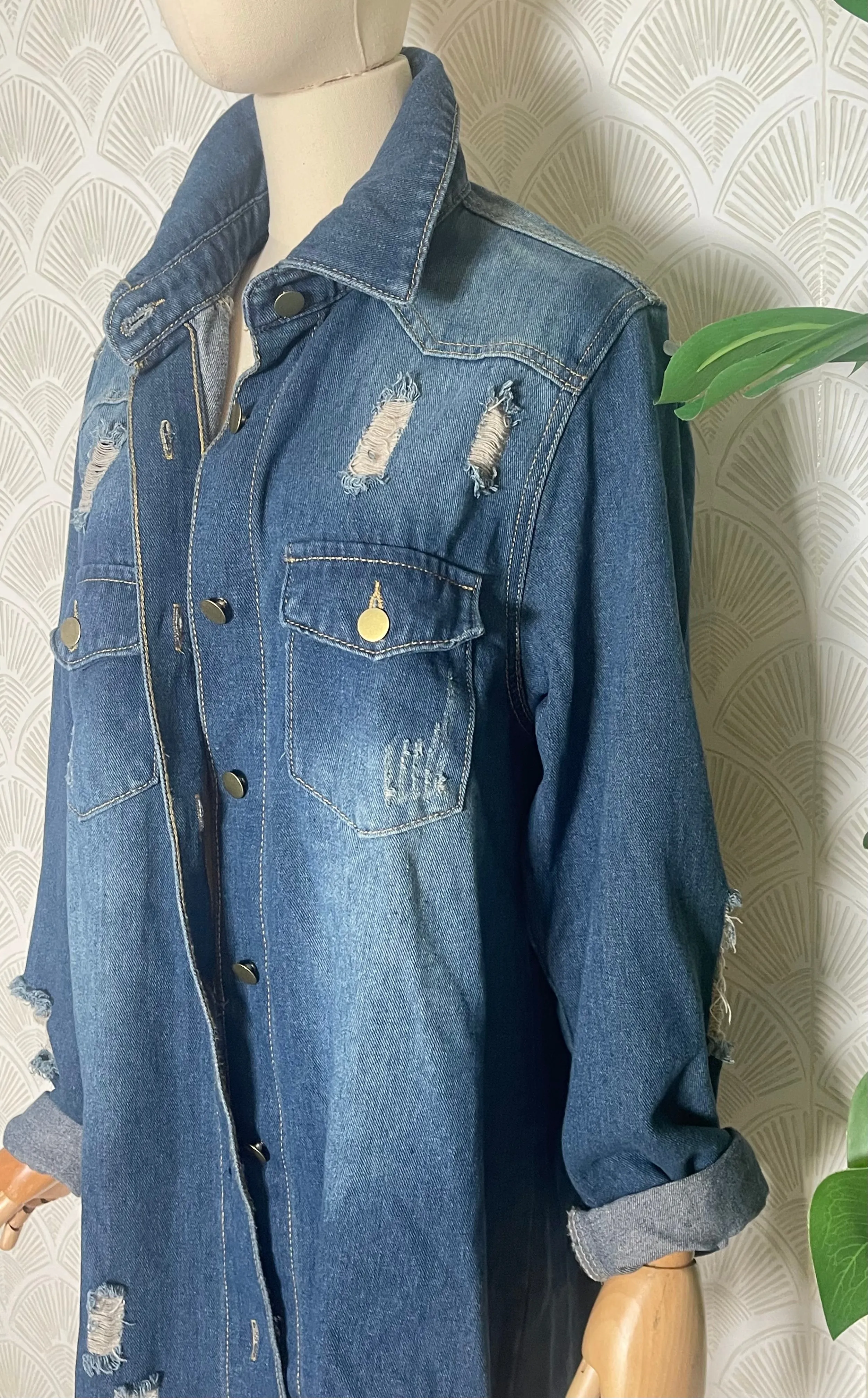 Distressed Denim Shirt Jacket