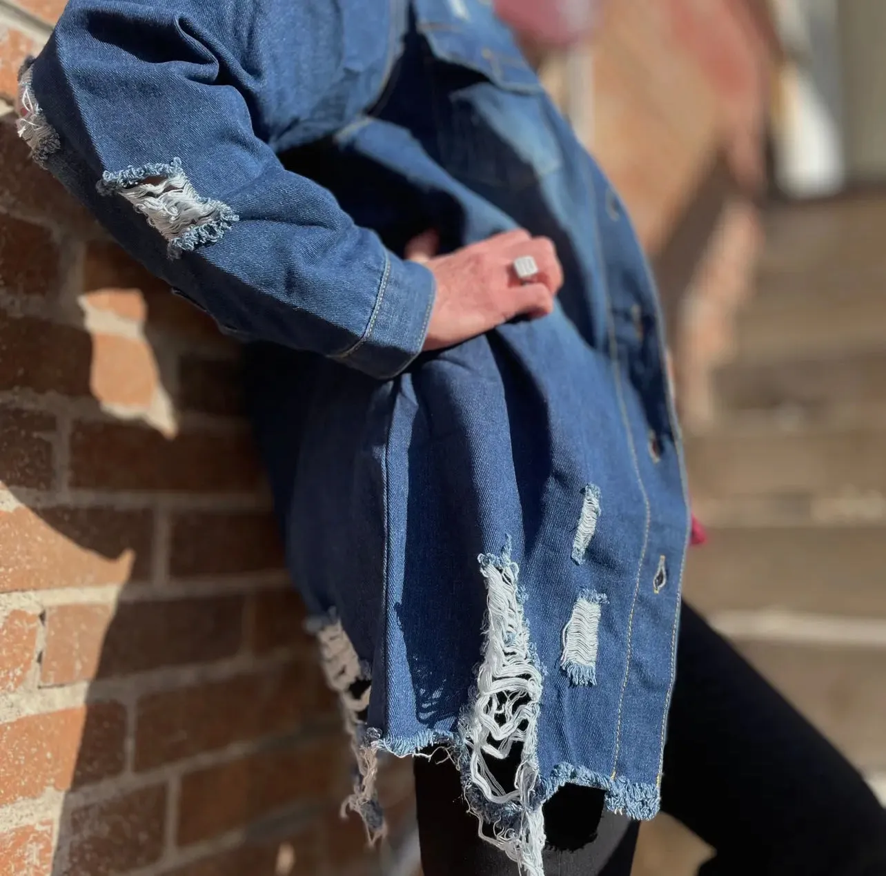 Distressed Denim Shirt Jacket