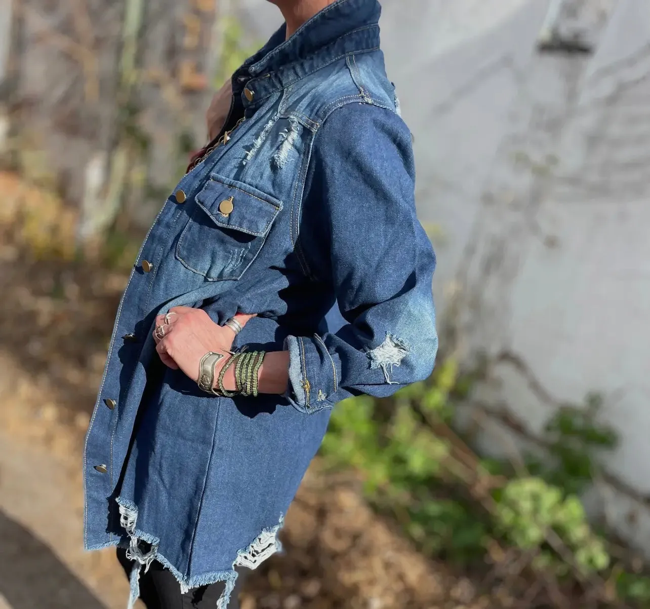 Distressed Denim Shirt Jacket