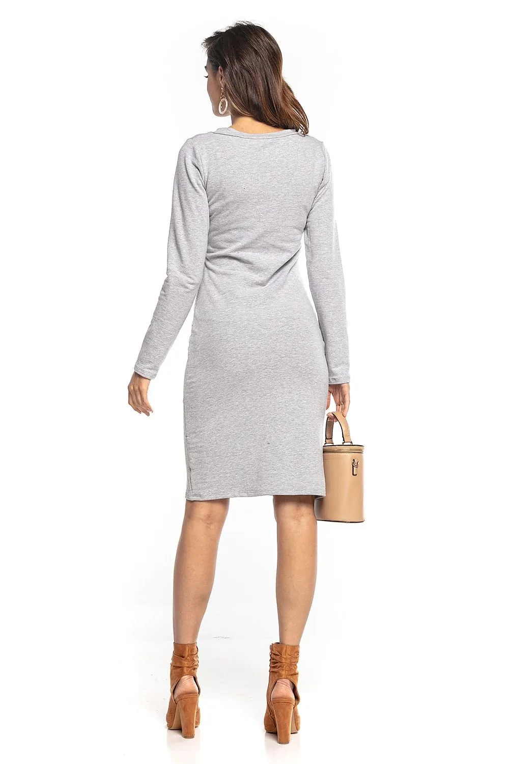 Elegant Knit Dress with Unique Envelope Front - Soft Cotton-Poly Blend