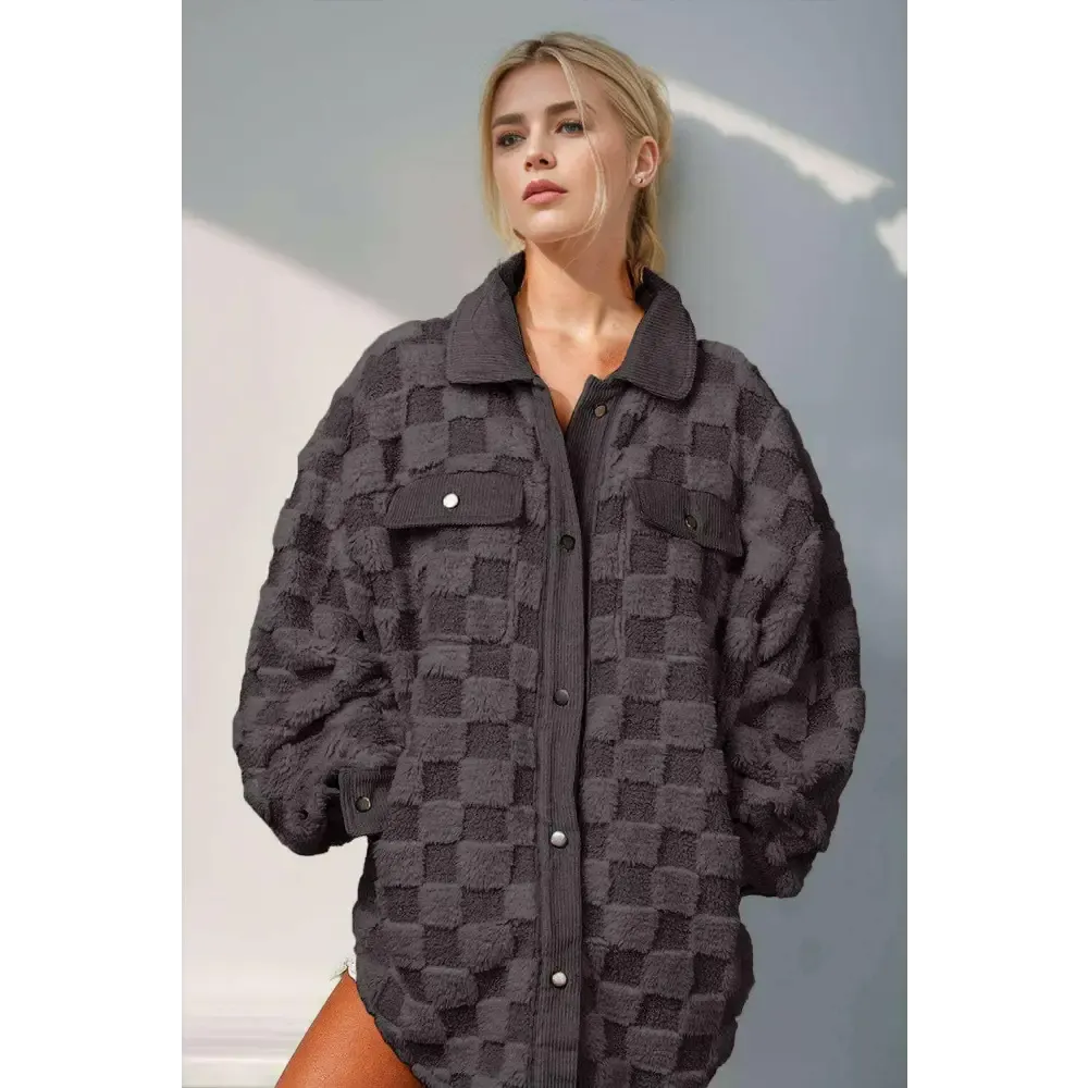 Elevate Your Style with the Fuzzy Checkered Shacket in Luxury Fashion