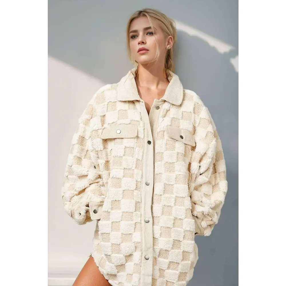 Elevate Your Style with the Fuzzy Checkered Shacket in Luxury Fashion