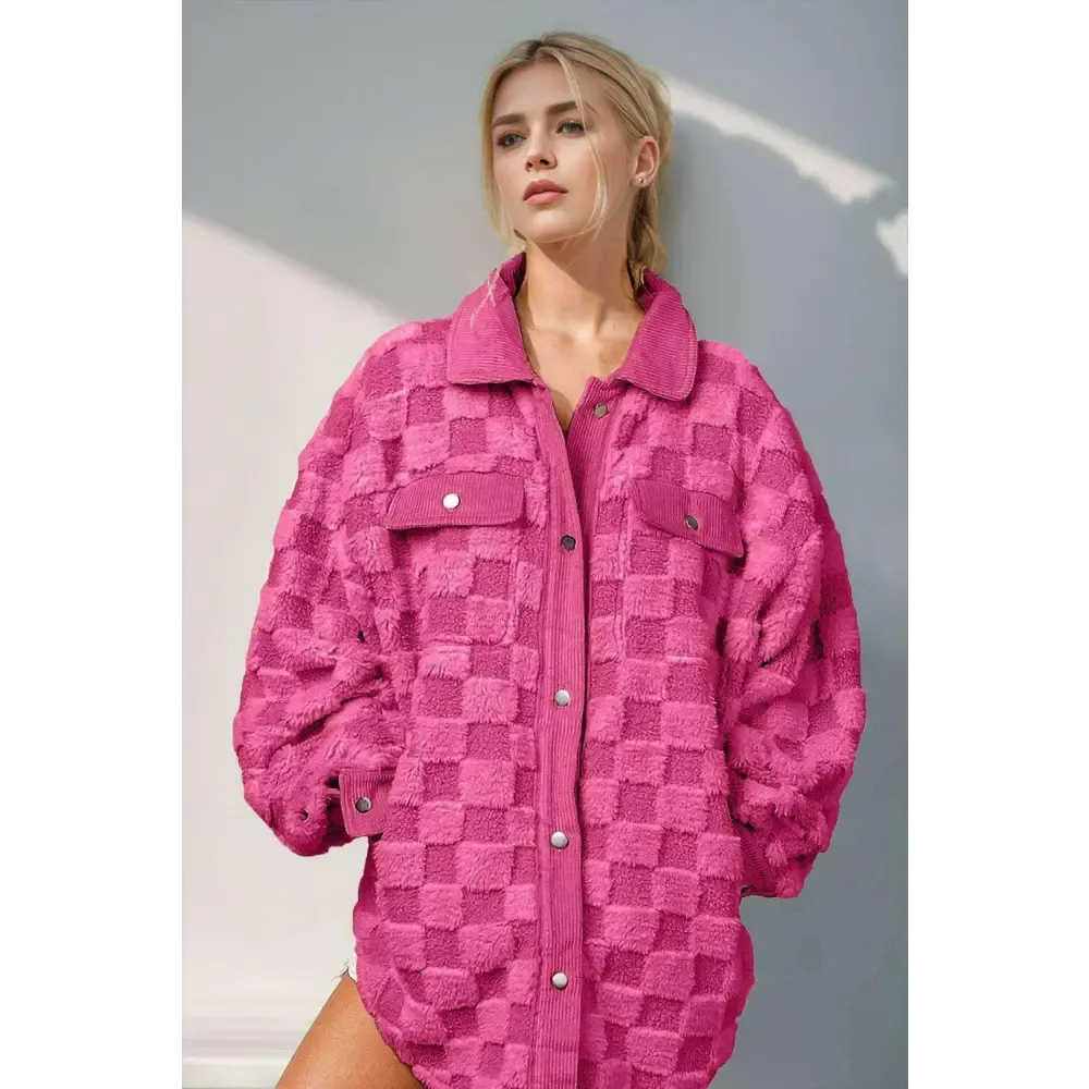 Elevate Your Style with the Fuzzy Checkered Shacket in Luxury Fashion