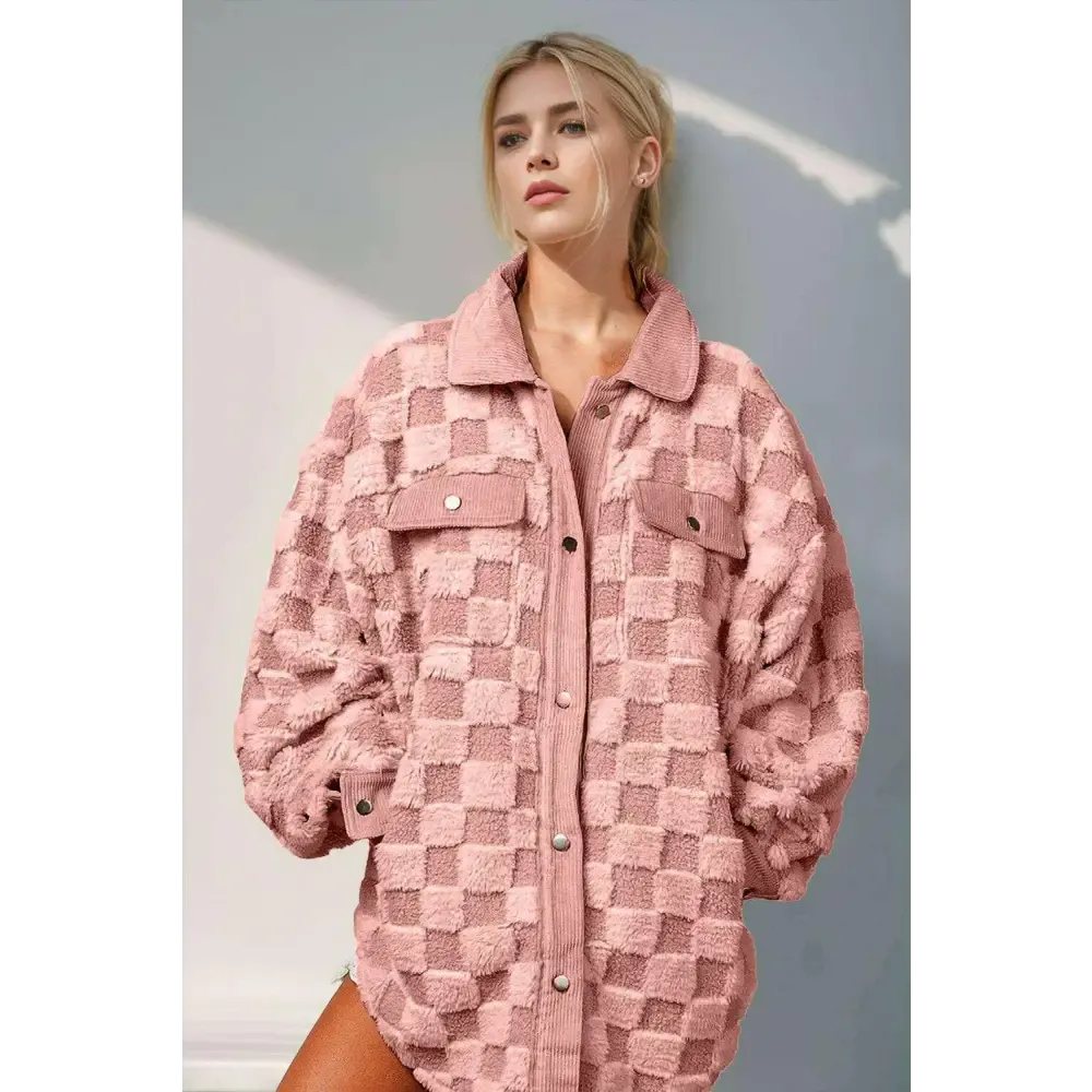 Elevate Your Style with the Fuzzy Checkered Shacket in Luxury Fashion