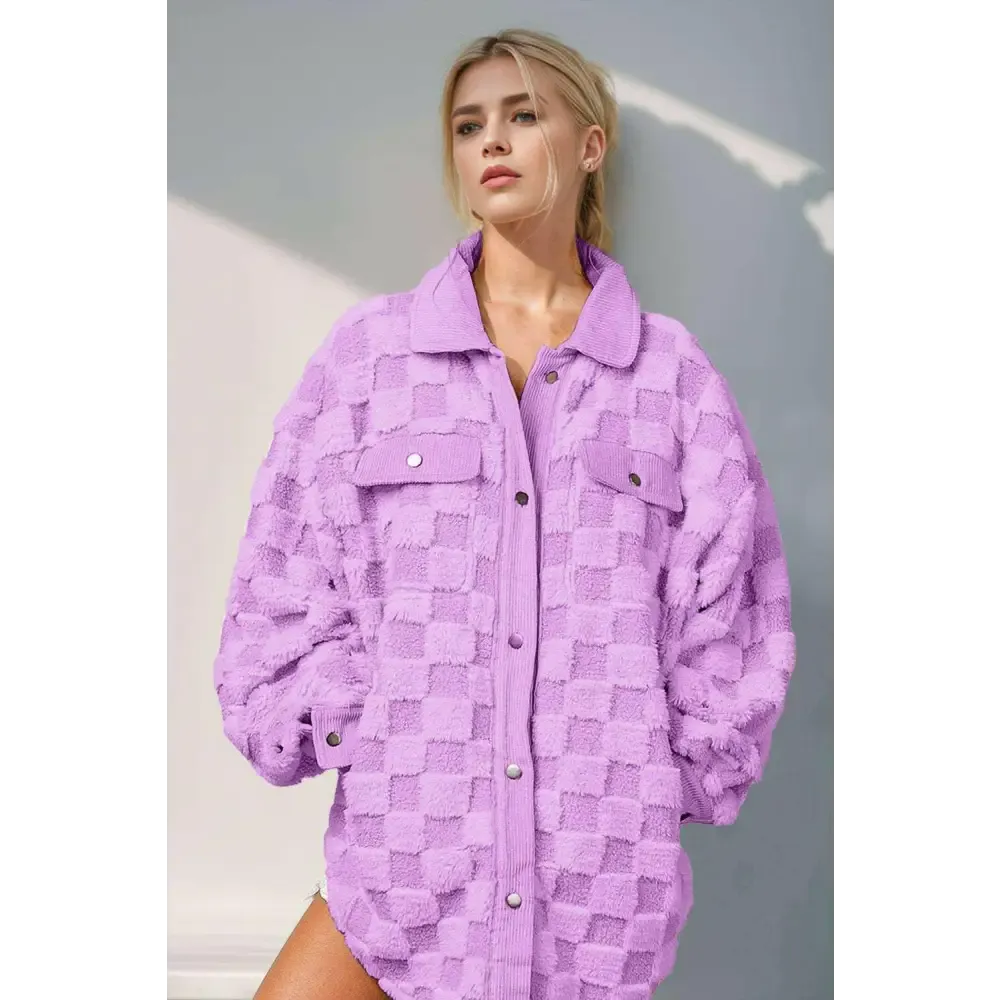 Elevate Your Style with the Fuzzy Checkered Shacket in Luxury Fashion