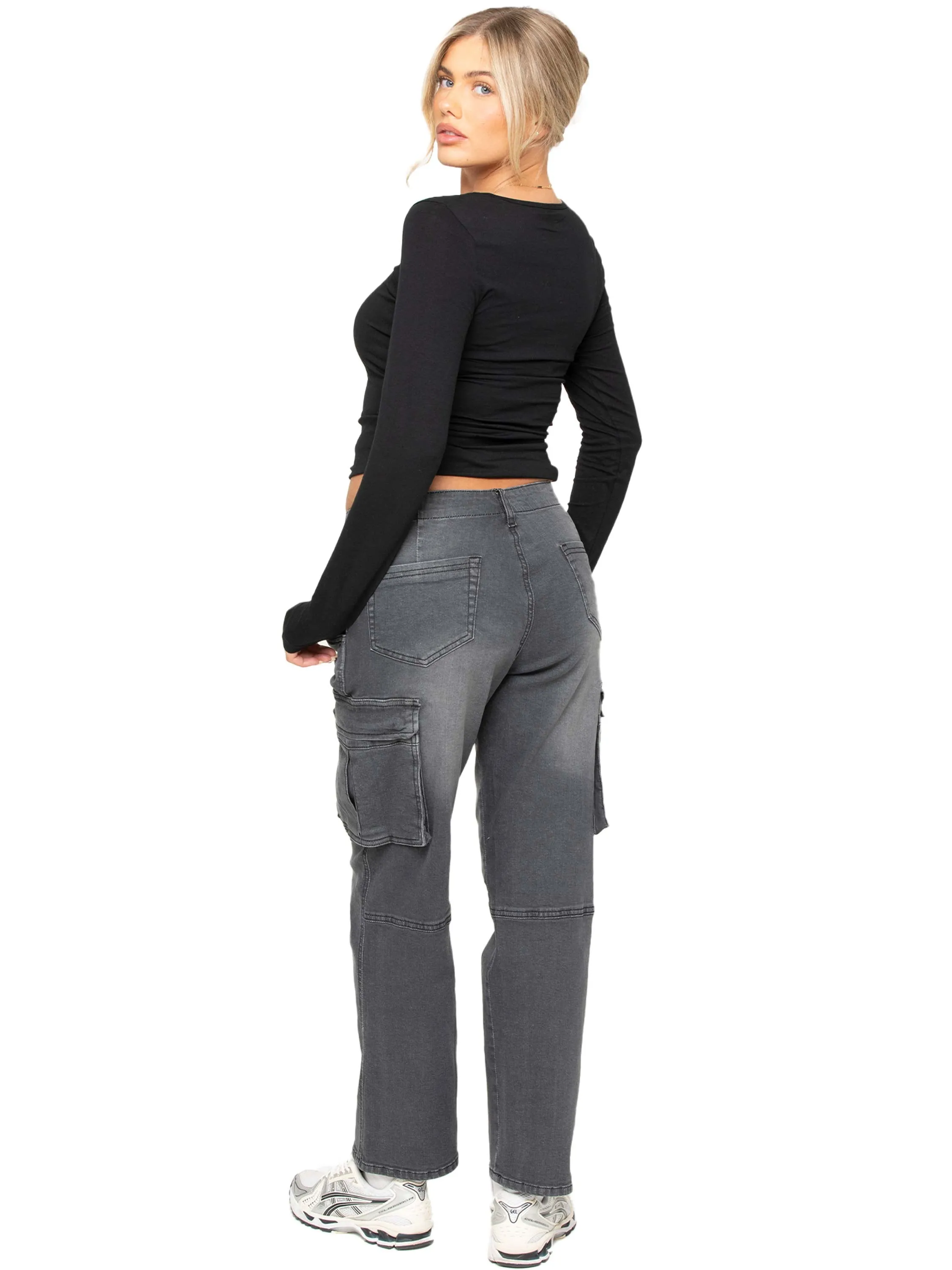 Enzo | Womens Cargo Straight Leg Jeans