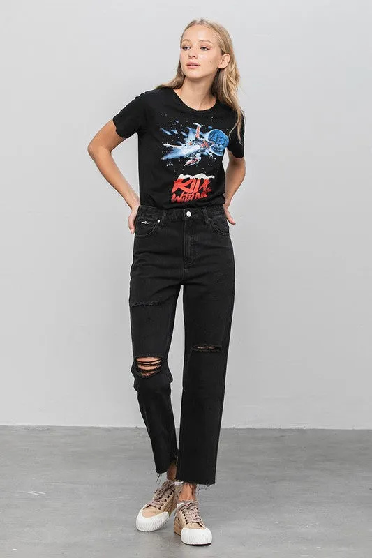 Erika High Waist Ripped Raw Hem Crop Straight Jeans