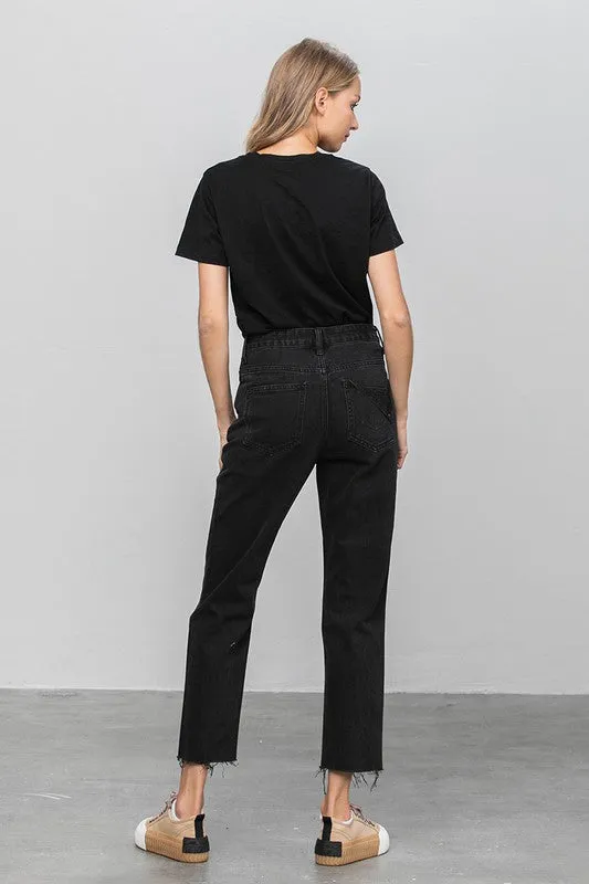 Erika High Waist Ripped Raw Hem Crop Straight Jeans