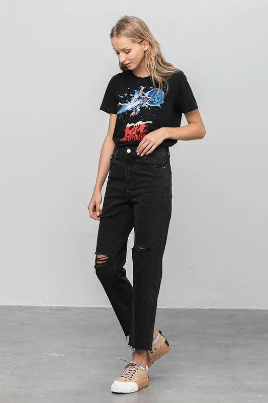 Erika High Waist Ripped Raw Hem Crop Straight Jeans