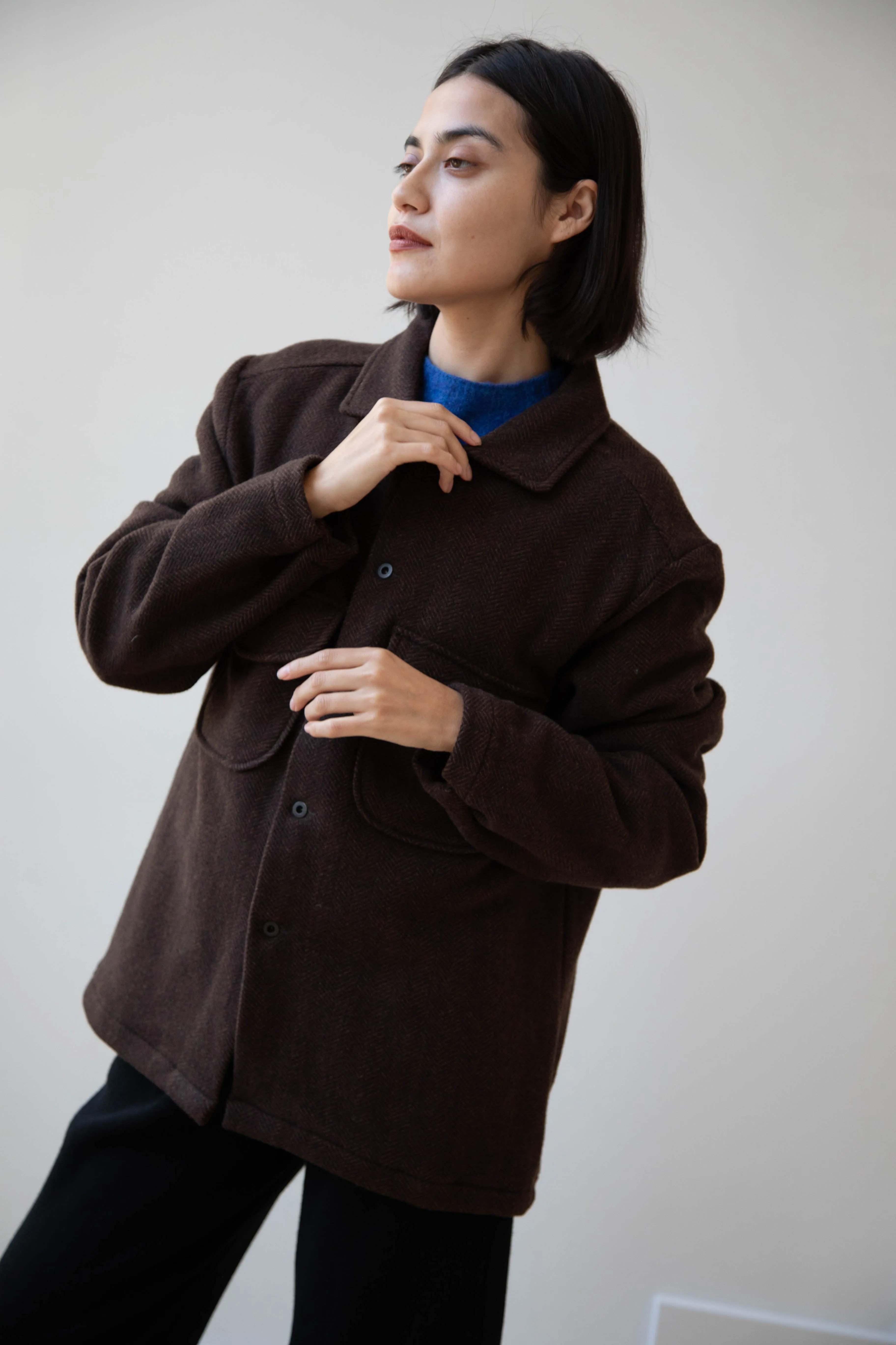 Evan Kinori | Field Shirt in Cashmere/Lambswool Herringbone